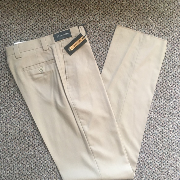 Gianni manzoni men’s dress pants tan 30w flat front wool made in Italy new 59